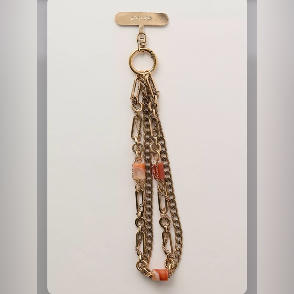 Free People layered Gold Chain Phone wristlets with Peach & Coral Beads